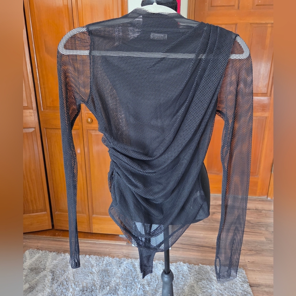 Free People Black Sheer Mesh Long Sleeve Top